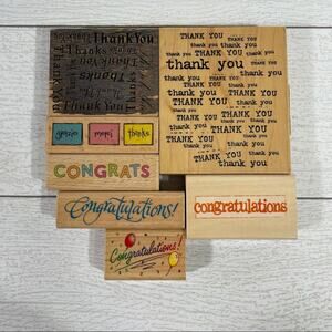 Wood and Rubber Stamp 7 Piece Thank you and Congratulations Bundle
